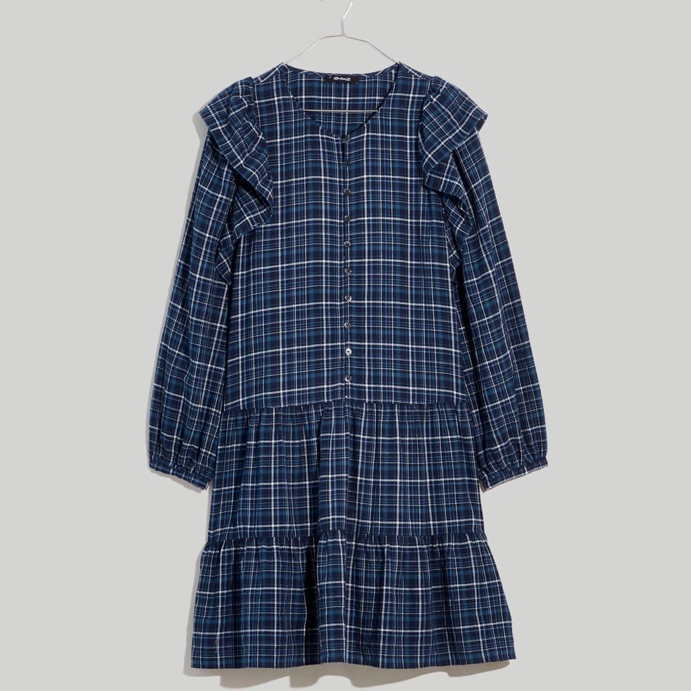 Madewell Gauze Ruffle-Trimmed Mini Dress Deep Indigo NWT - Picture 3 of 9